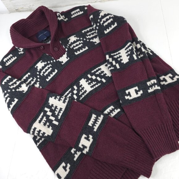 AMERICAN EAGLE Sweater Men's SIZE MEDIUM Aztec Multicolor Knitted Shawl Collar.. - Picture 7 of 16